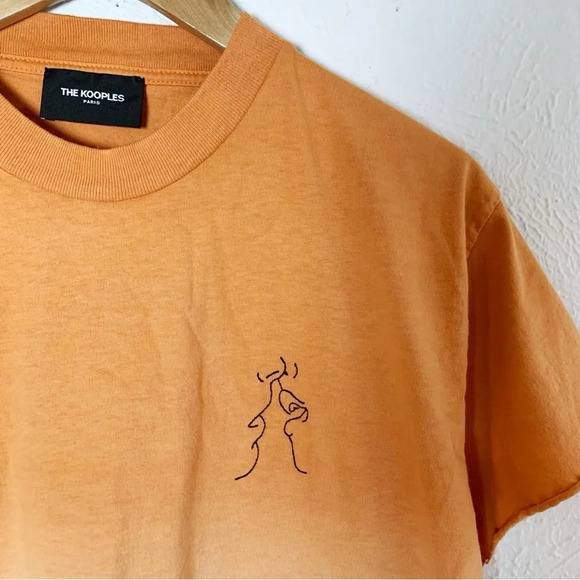 The Kooples Tie Dye Ombré Embroidered Kiss Orange & Ecru Tshirt Sz 2 - Picture 3 of 8